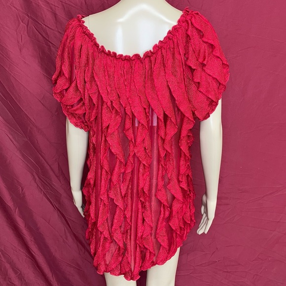 Objects D’art Slinky Red Sheer Blouse Size 1X - Picture 6 of 7